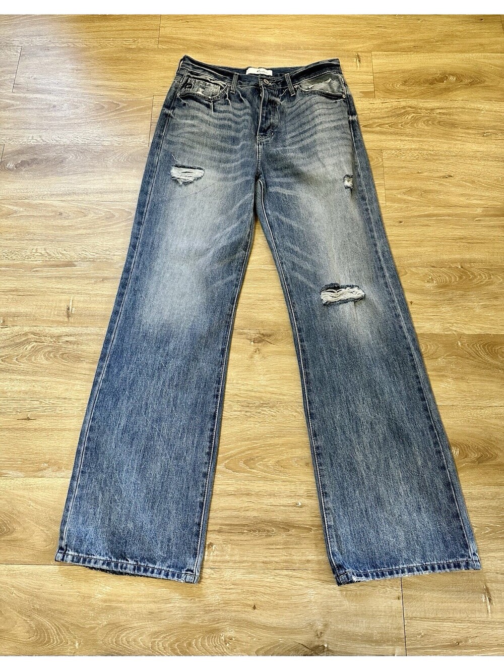 Kancan High Rise Buttonfly 90s Flare Jeans Womans Sz 11/29 35” In Wide Baggy